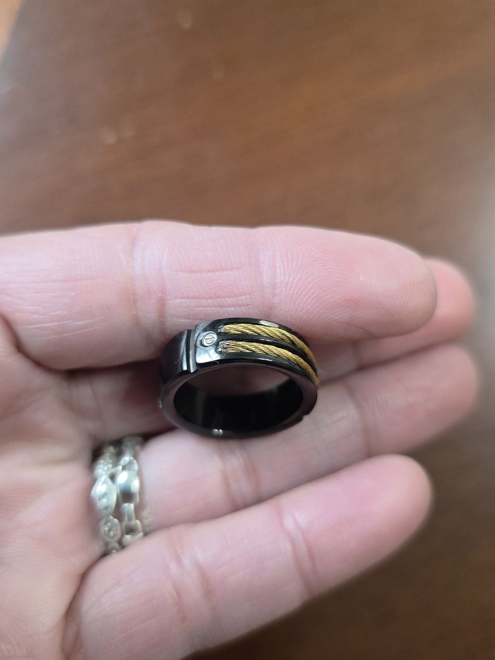 Black Ring with Gold Cable Accent